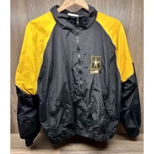 Vtg US Army Recruiting Jacket Men Large/Short Black Yellow Nylon Windbreaker